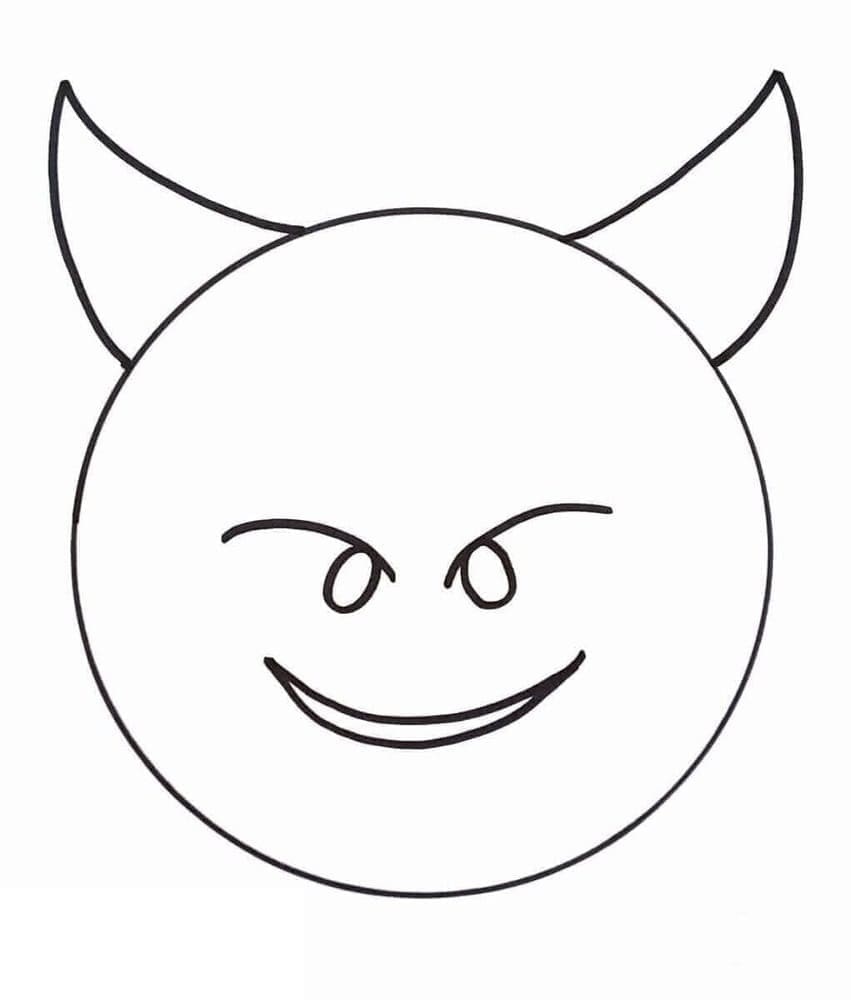 Printable Smiling Face with Horns Emoji Coloring page