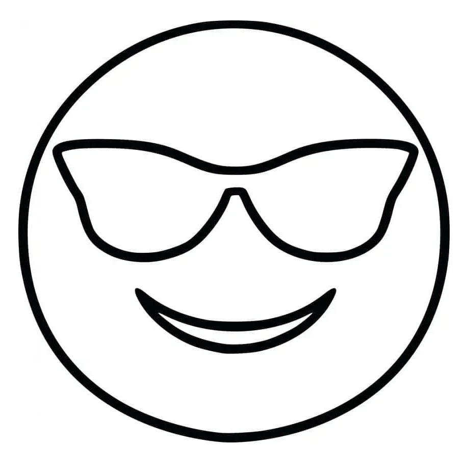 Printable Smiling Face with Sunglasses Emoji Coloring page