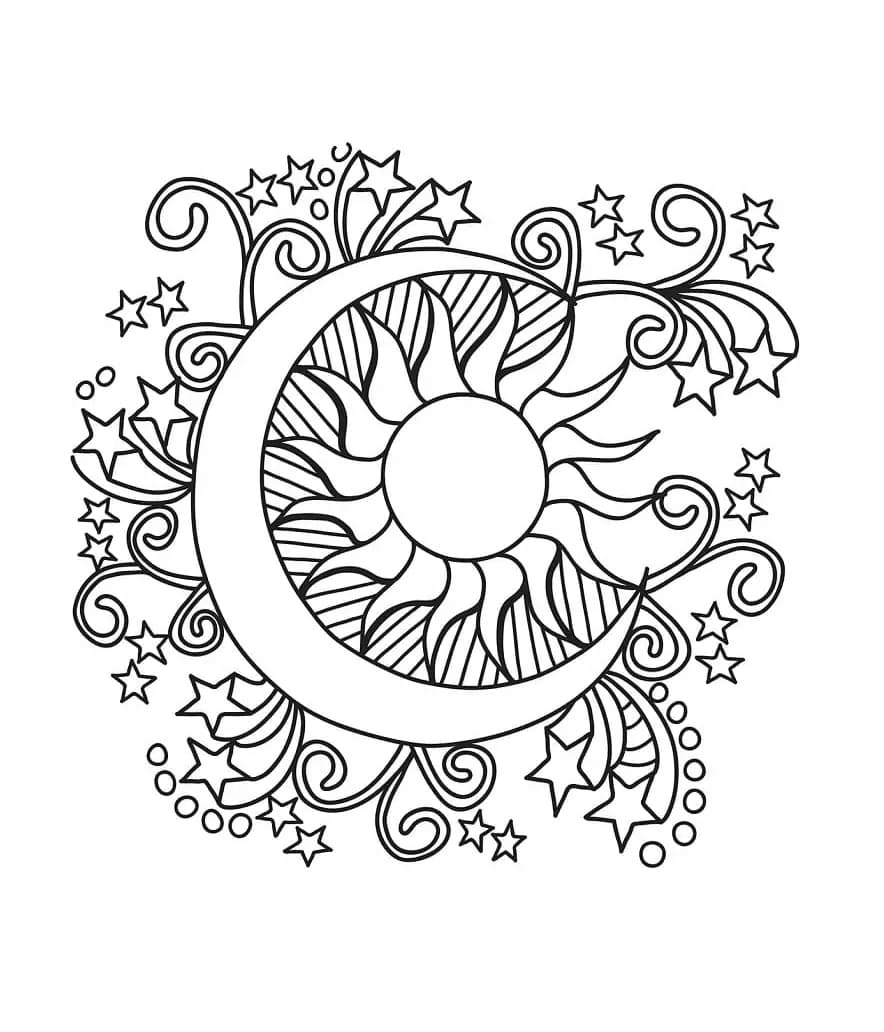 Printable Sun And Moon Amazing Coloring Page