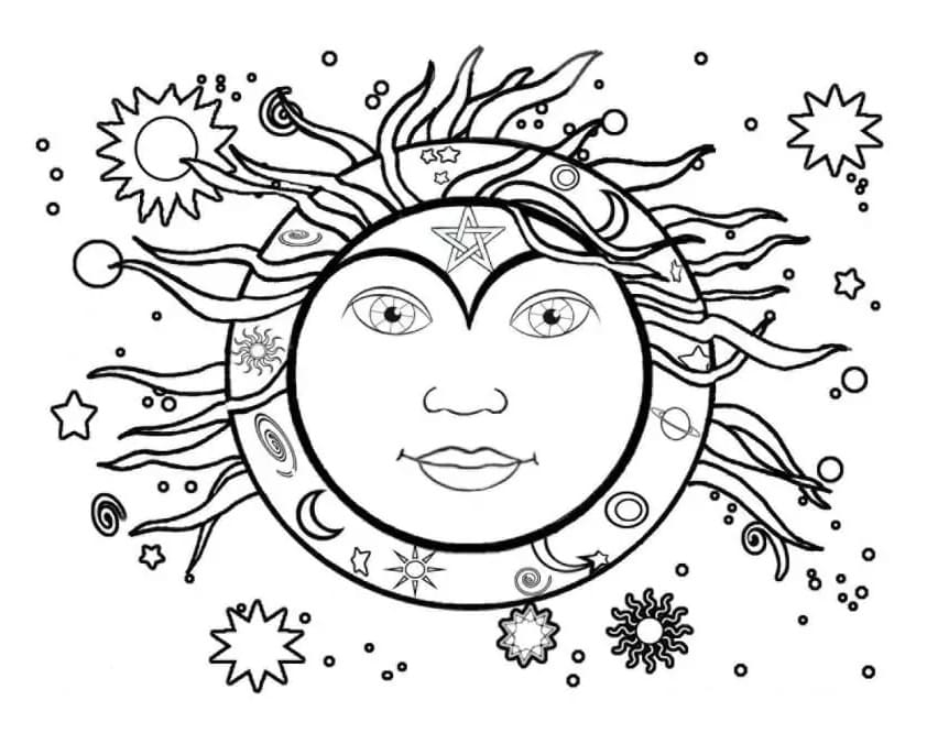 Printable Sun And Moon Art Coloring Page