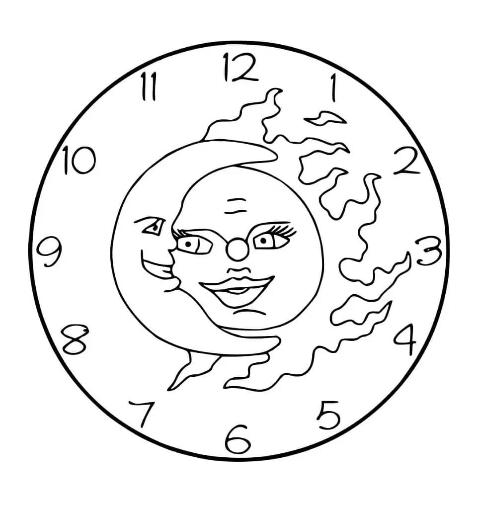 Printable Sun And Moon Clock Coloring Page