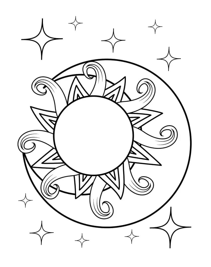 Printable Sun And Moon Free Download Coloring Page