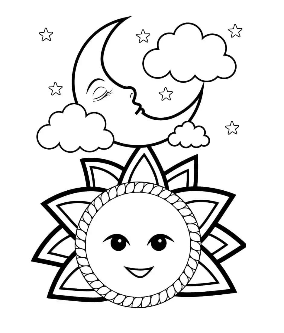 Printable Sun And Moon Images Coloring Page