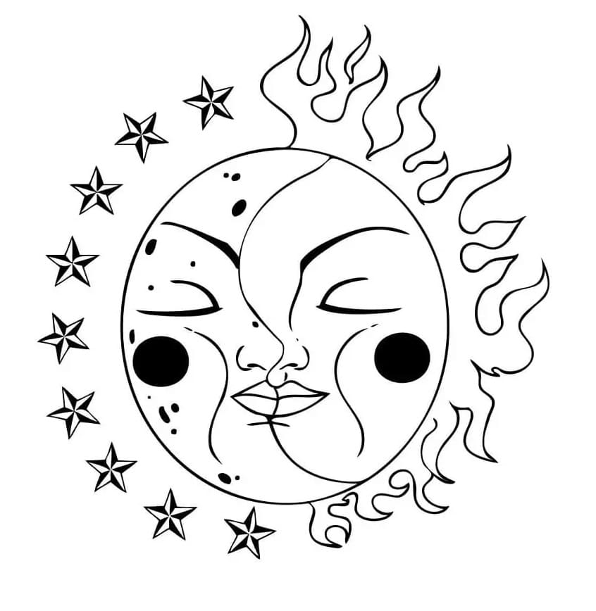 Printable Sun And Moon Perfect Coloring Page
