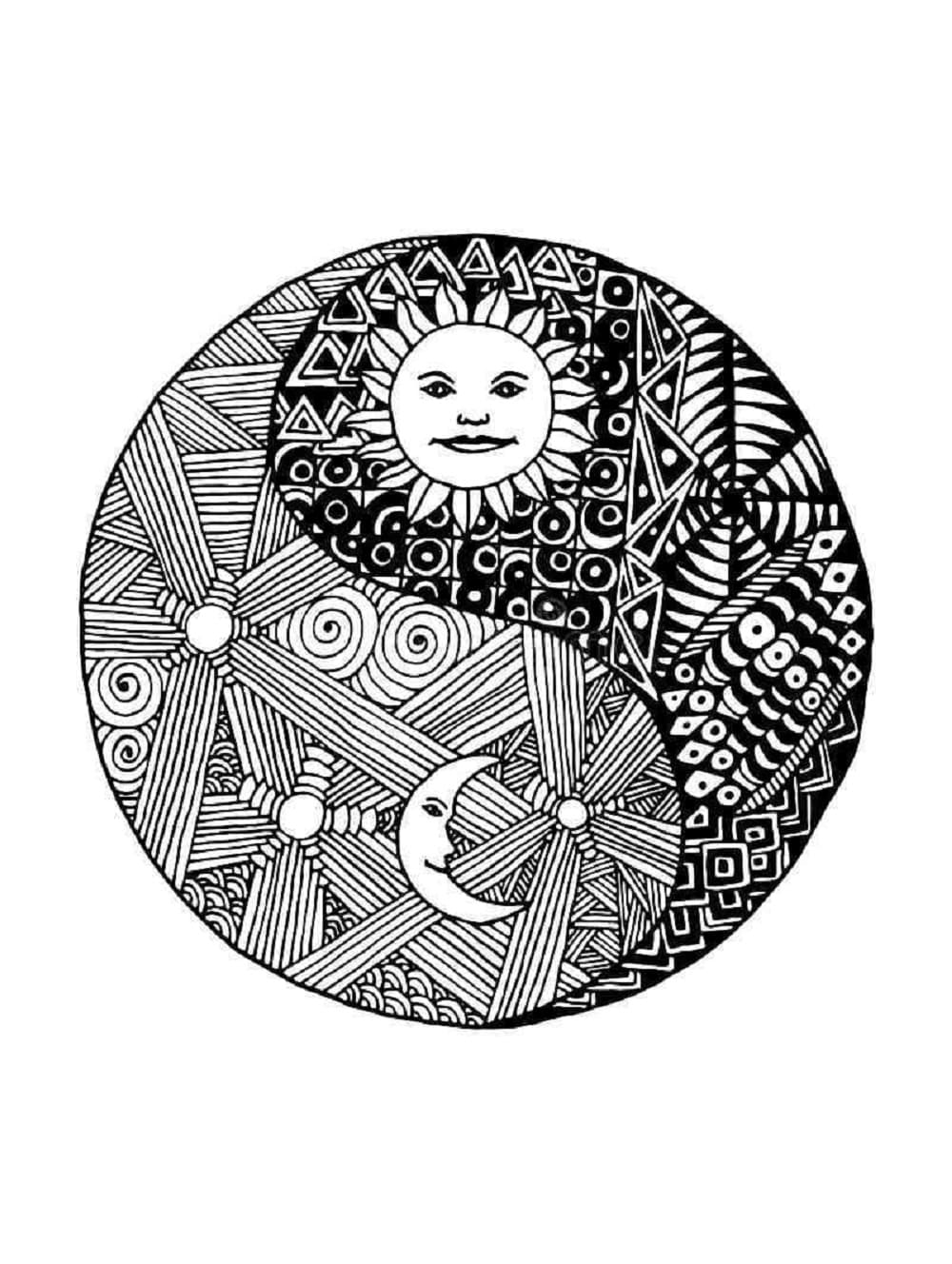 Printable Sun And Moon Yin Yang Coloring Page