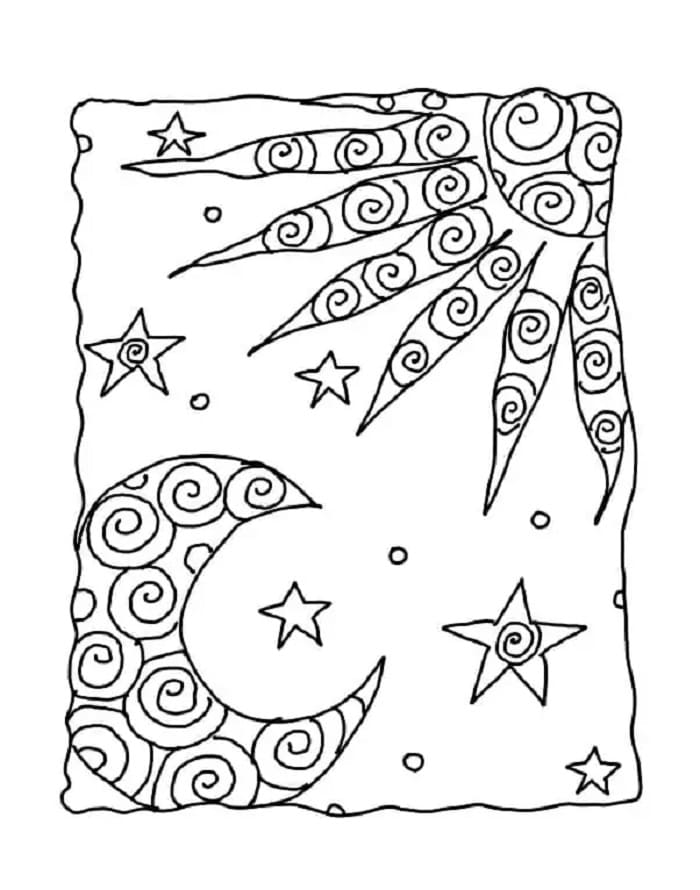 Printable Sun And Moon for Adult Coloring Page