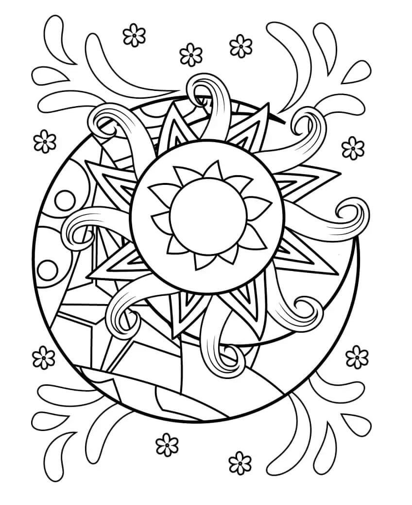 Printable Sun And Moon for Adults Coloring Page