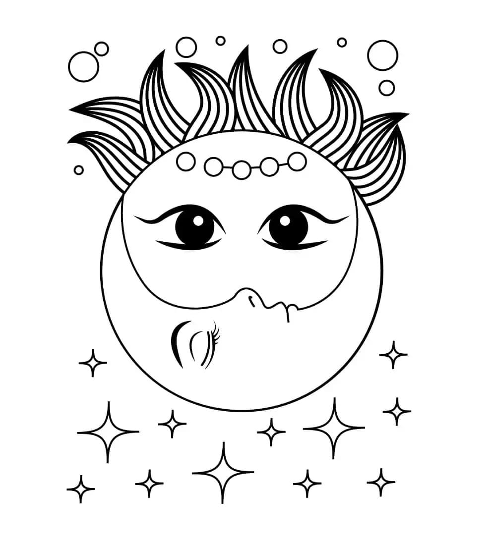 Printable Sun And Moon to Color Coloring Page