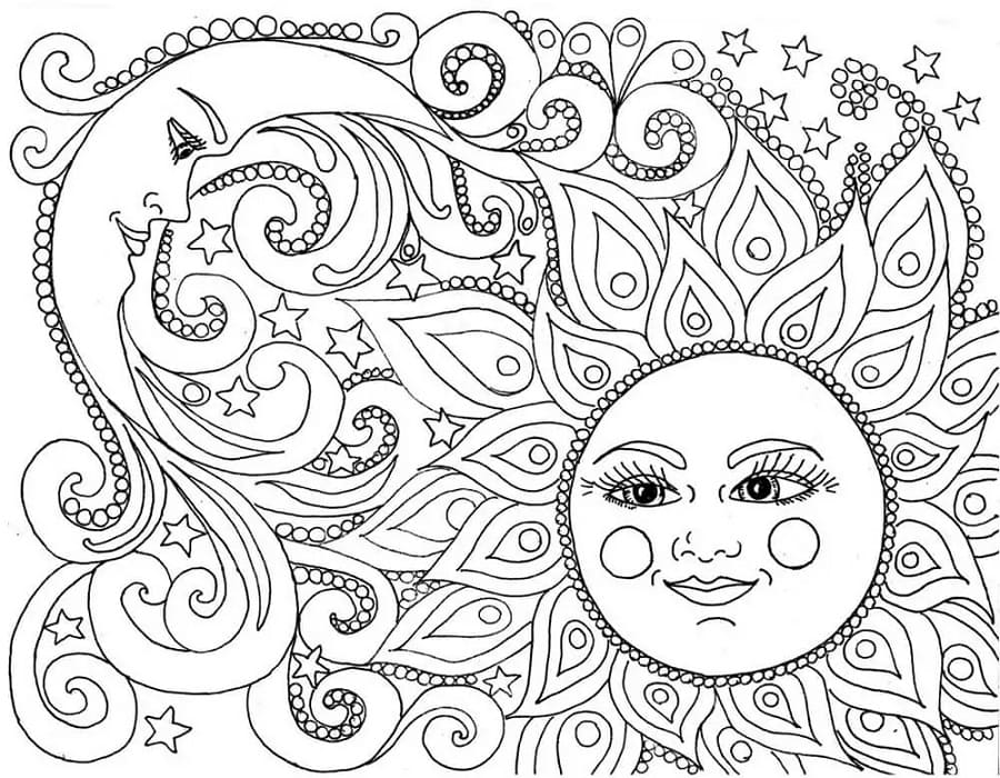 Printable Sun and Moon Mindfulness Coloring Page
