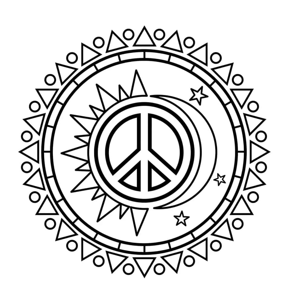 Printable Sun and Moon Peace Sign Coloring Page