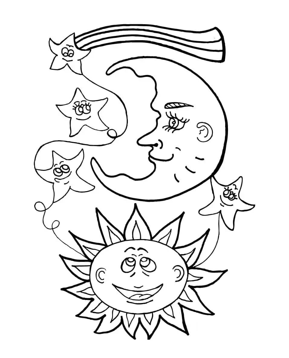 Printable Sun and Moon Perfect Coloring Page