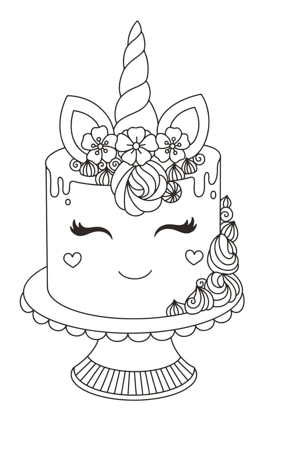 Printable Sweet Unicorn Cake Coloring Page