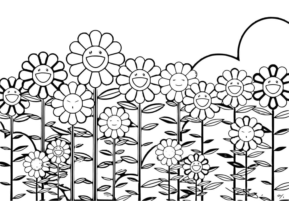 Printable Takashi Murakami Flowers Artwork Coloring Page