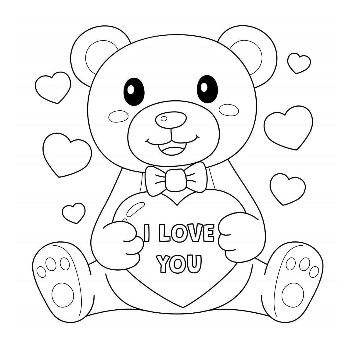 Printable Teddy Bear In Valentine Coloring Page