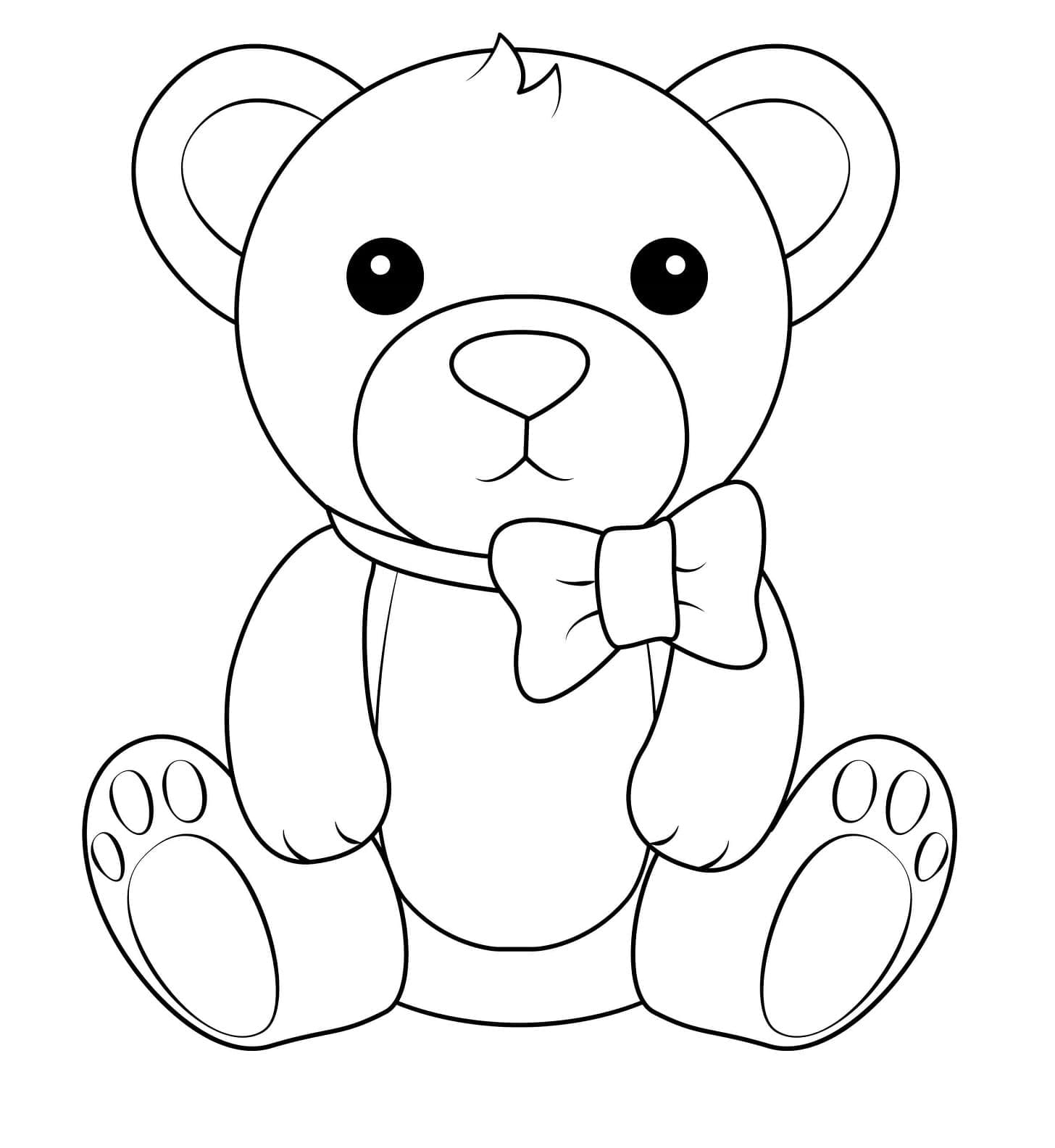Printable Teddy Bear Wearing Bow Coloring Page