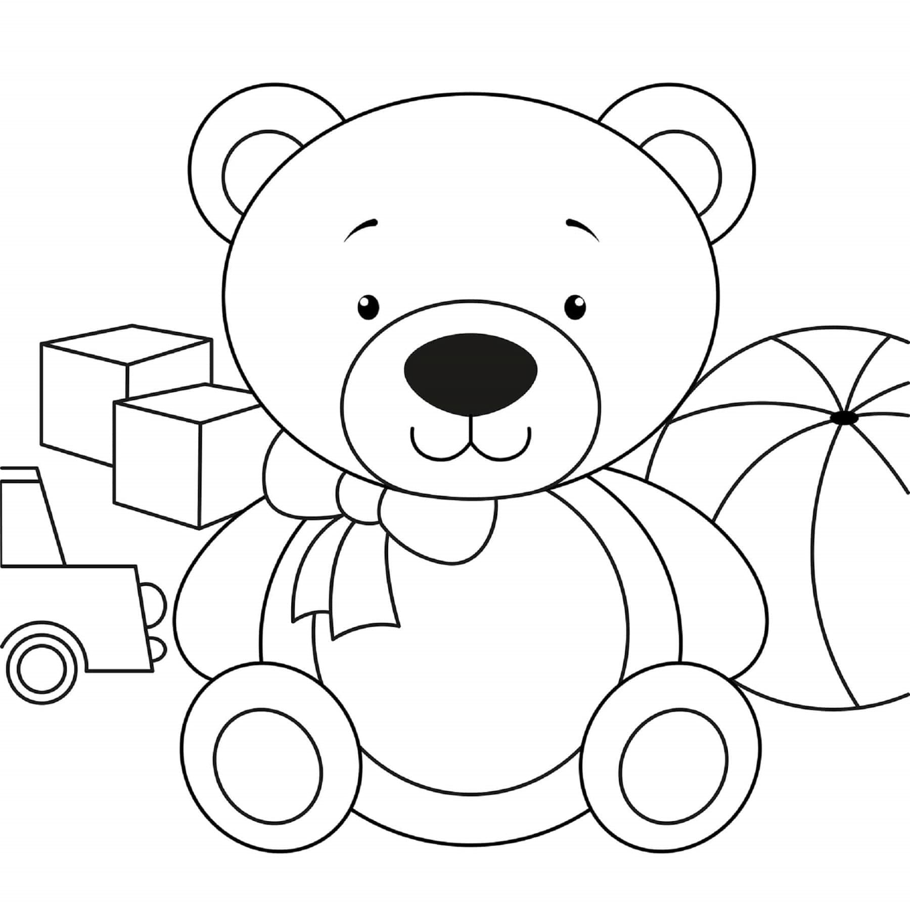 Printable Teddy Bear With Toys Coloring Page