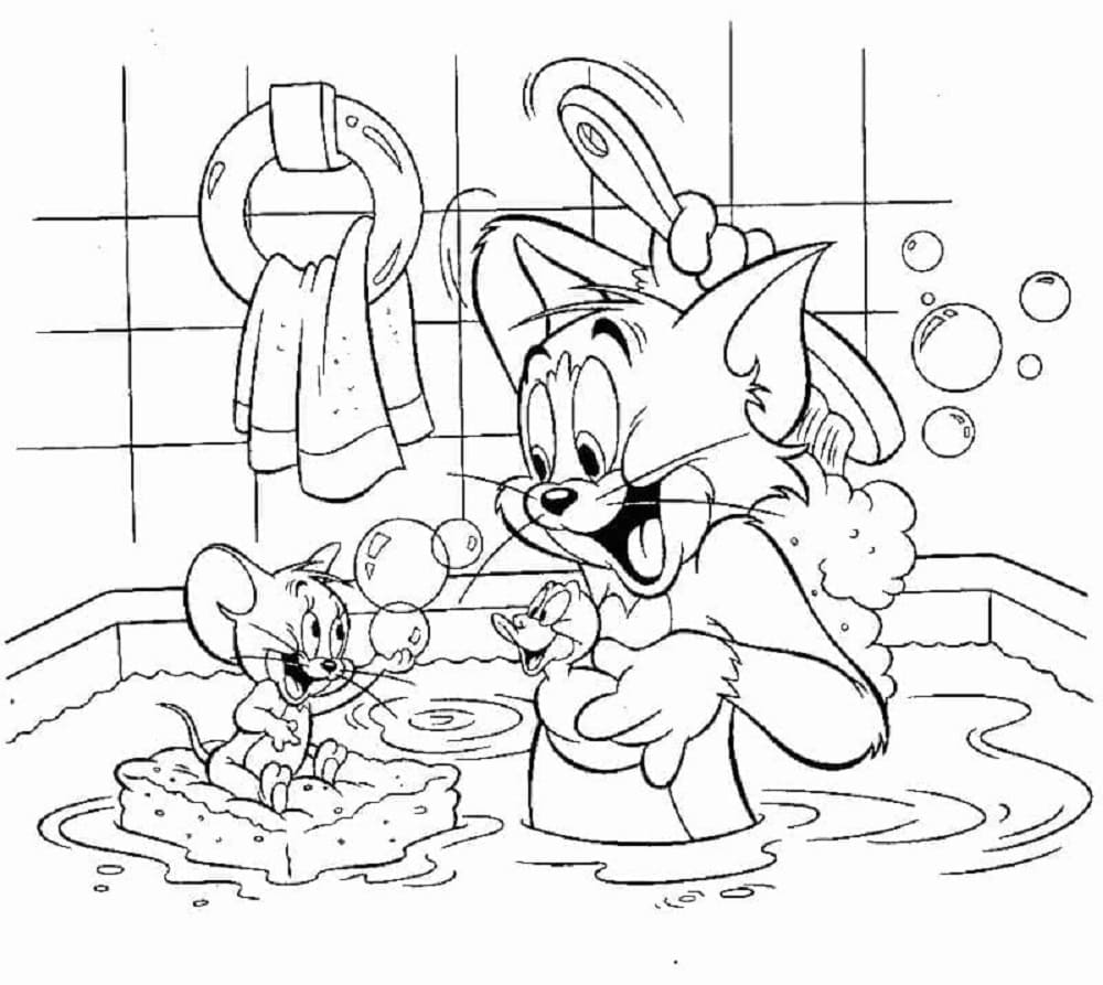 Printable Tom And Jerry Practice Hygiene Coloring Page