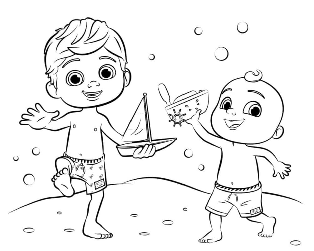 Printable Tom Tom and JJ from Cocomelon Coloring Page