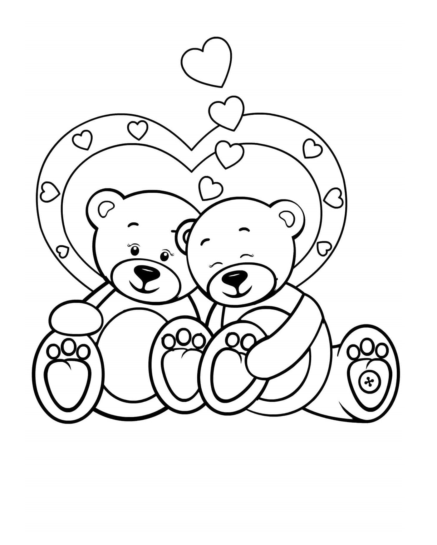 Printable Two Teddy Bear In Valentine Coloring Page