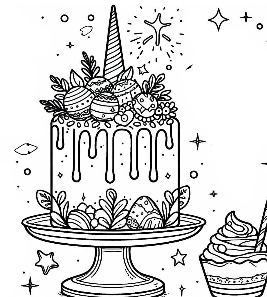 Printable Unicorn Cake Coloring Page