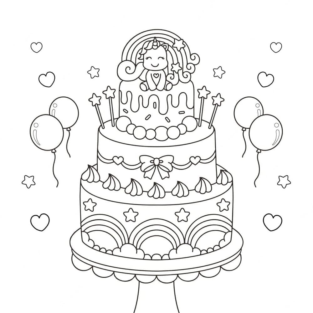 Printable Unicorn Cake Download Coloring Page