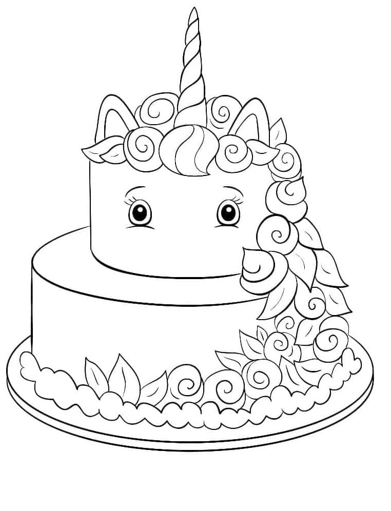 Printable Unicorn Cake Free Coloring Page