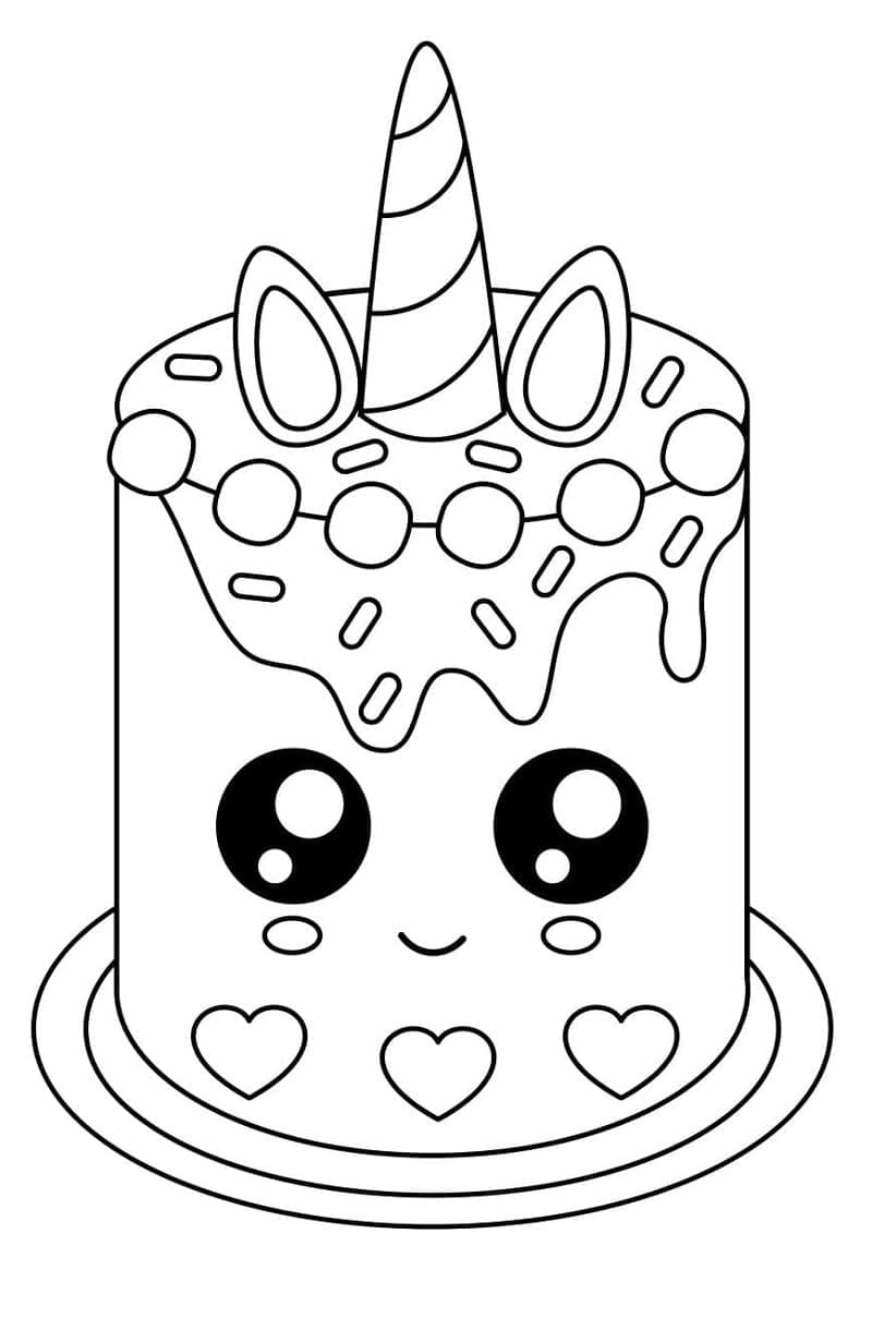 Printable Unicorn Cake Free For Adult Coloring Page