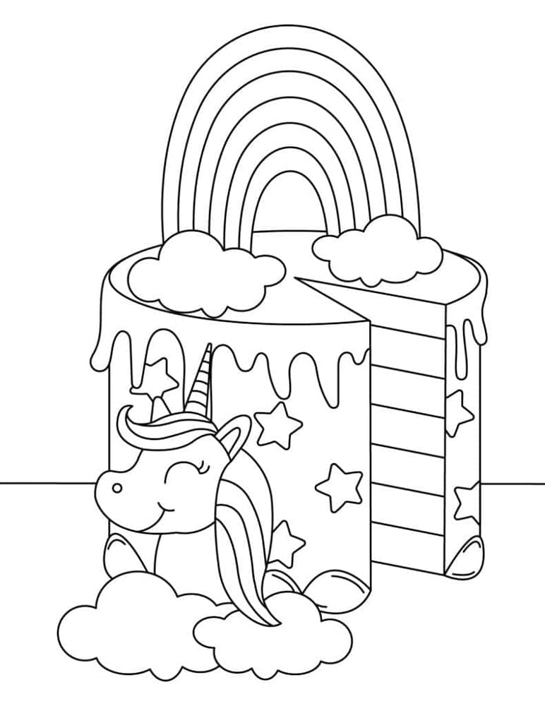 Printable Unicorn Cake Free For Kids Coloring Page