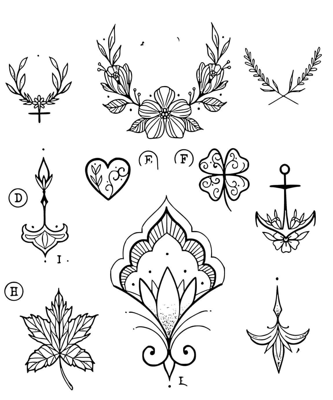 Printable Very Simple Tattoos Coloring Page