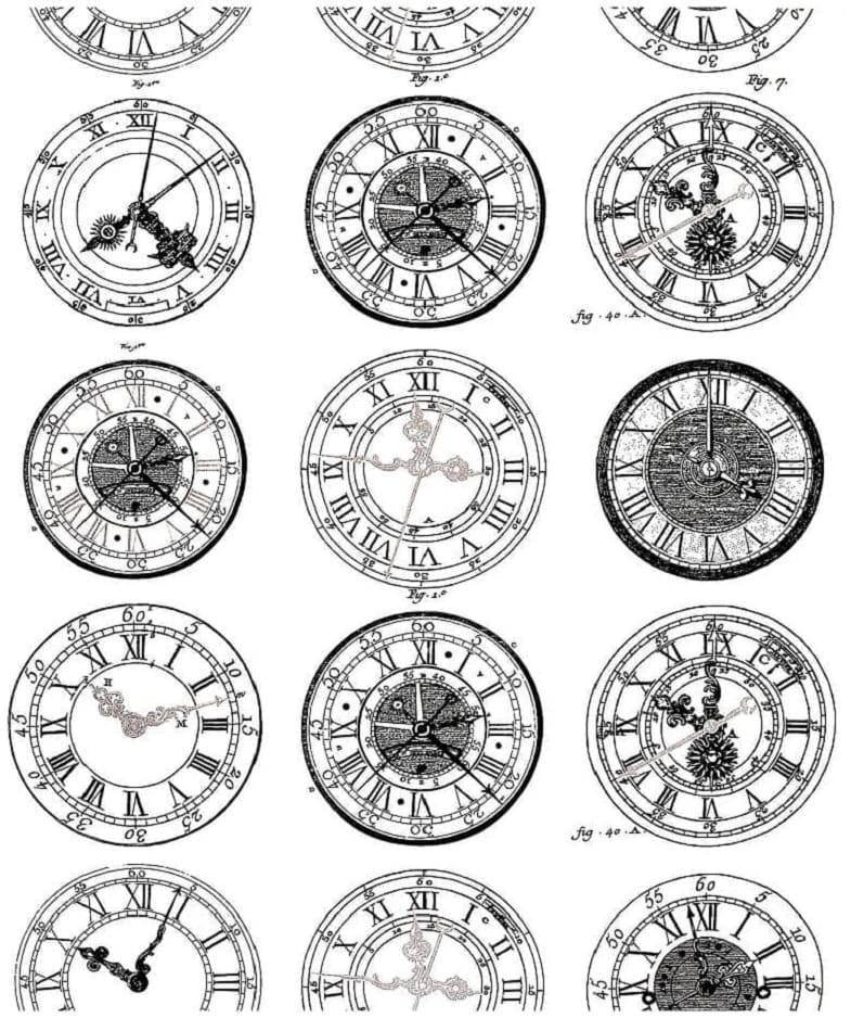 Printable Vintage Ancient Watches Coloring Page