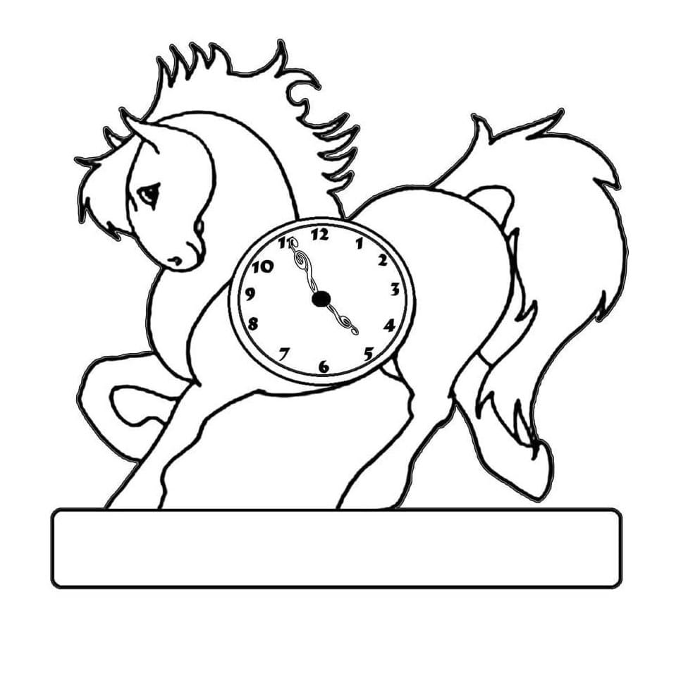 Printable Vintage Horse Clock Coloring Page