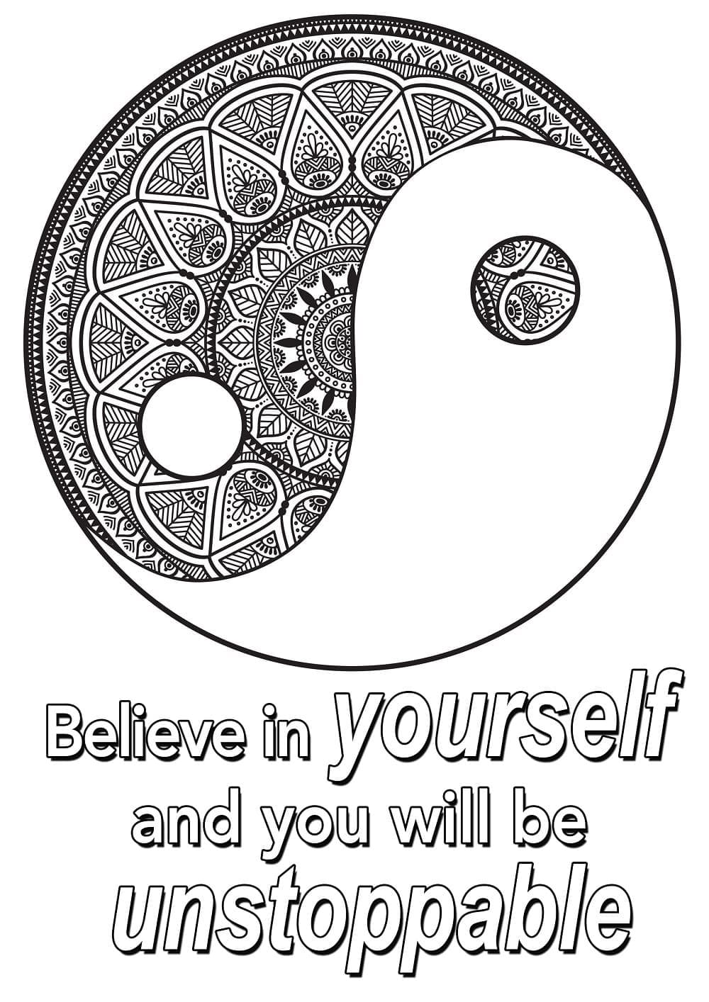 Printable Yin Yang And Quote Coloring Page