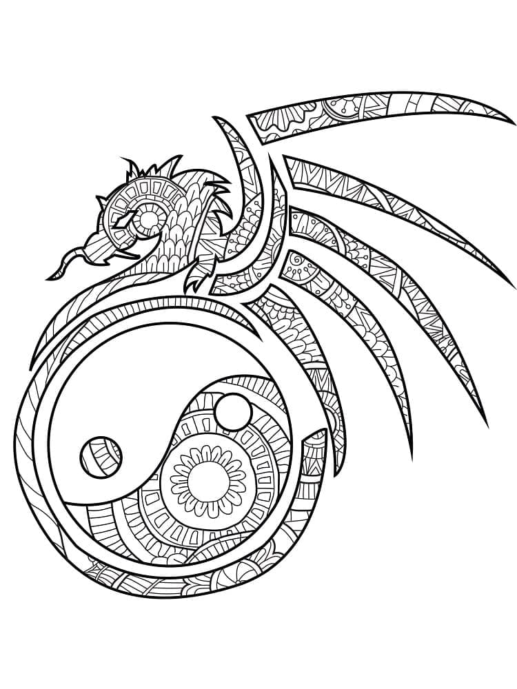 Printable Yin Yang Dragon Coloring Page