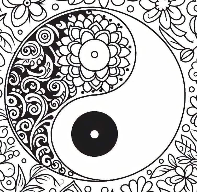 Printable Yin Yang Free For Adults Coloring Page