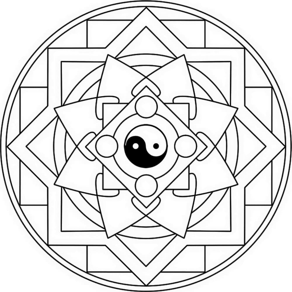 Printable Yin Yang Mandala Coloring Page