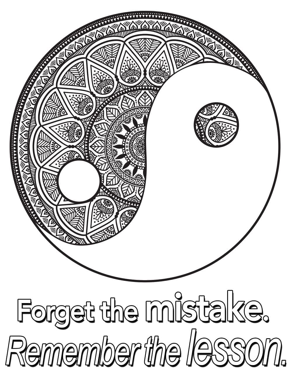 Printable Yin Yang with Quote Coloring Page