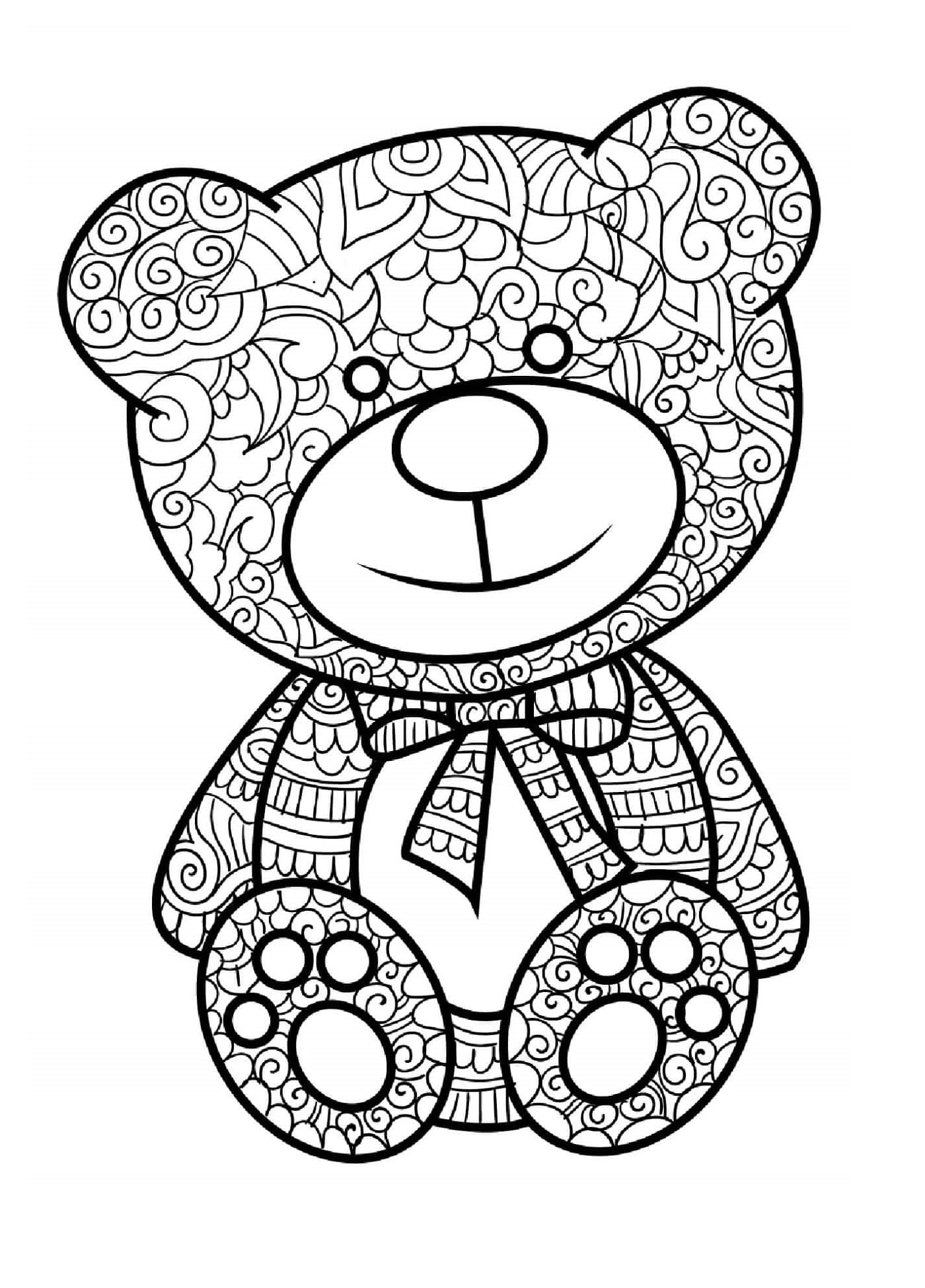 Printable Zentangle Teddy Bear Coloring Page
