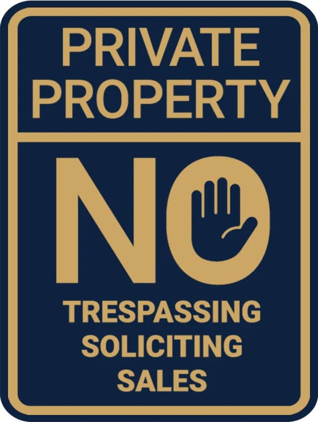 Private Property No Trespassing Soliciting Sales Sign