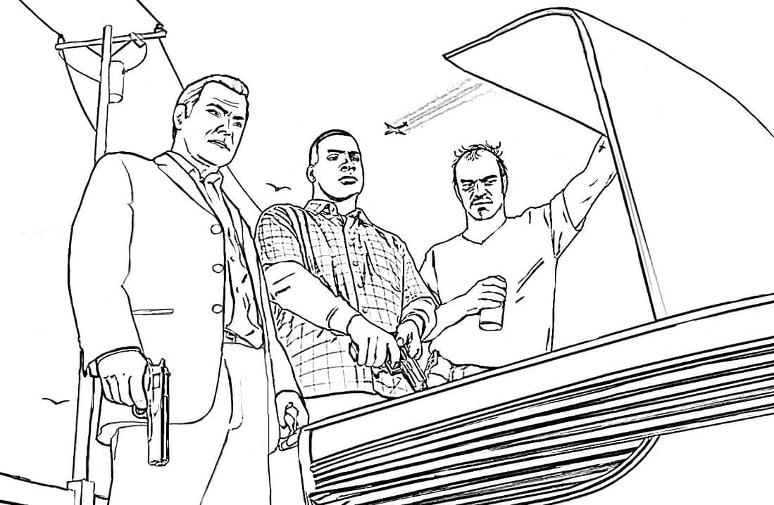 Three Man GTA Coloring Page