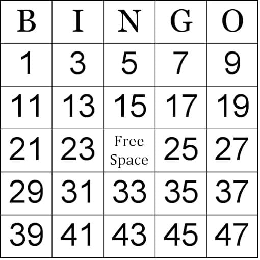 Free Printable Number Bingo