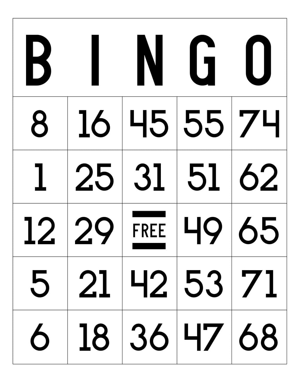 Number Bingo Printable Free