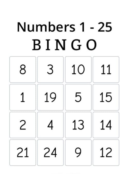 Number Bingo Printable Image