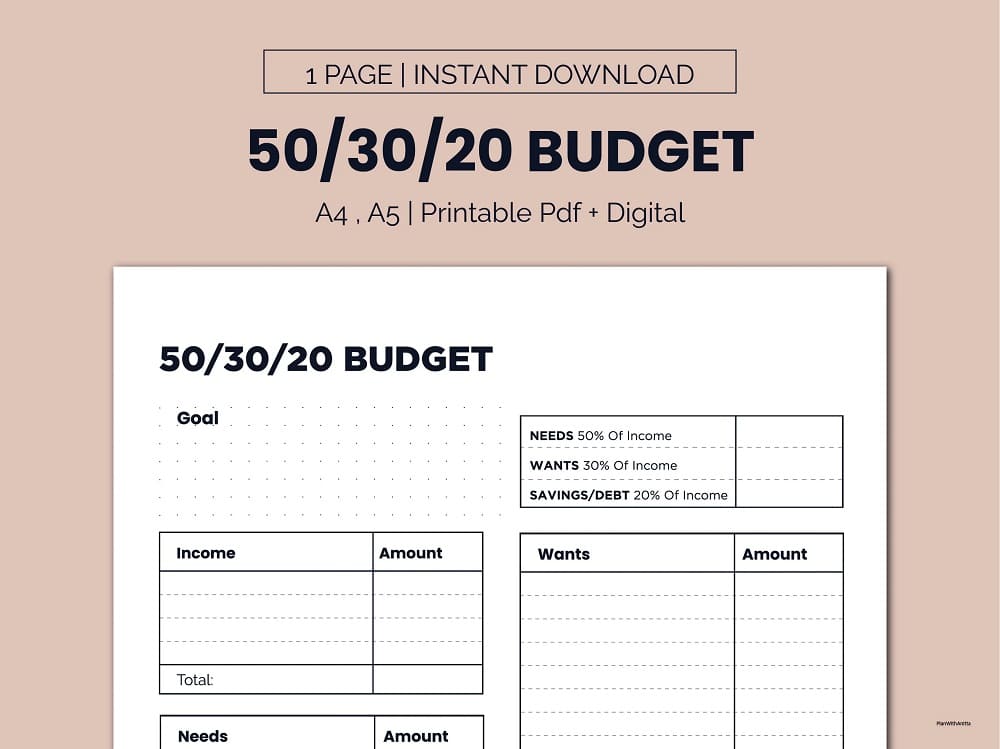 Printable 50-30-20 Budget Template Basic