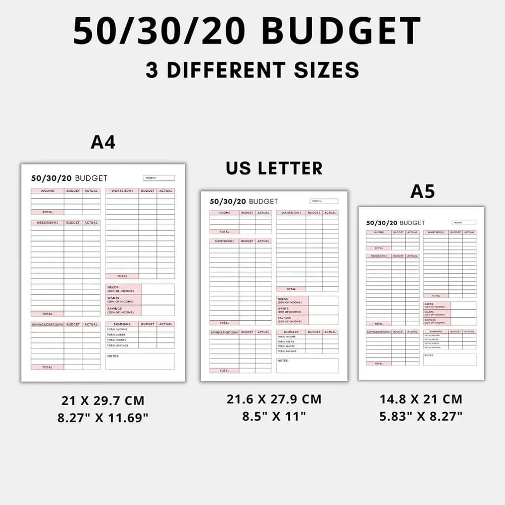 Printable 50-30-20 Budget Template Photo Download Free