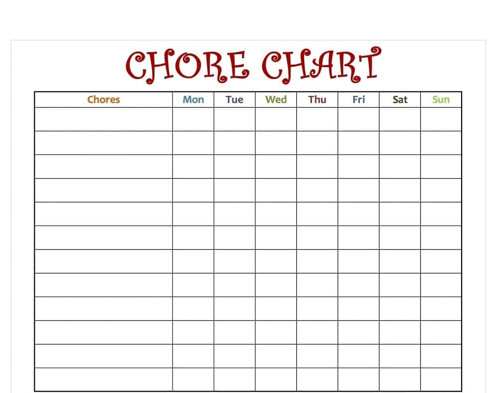 Printable Amazing Chore Chart Template