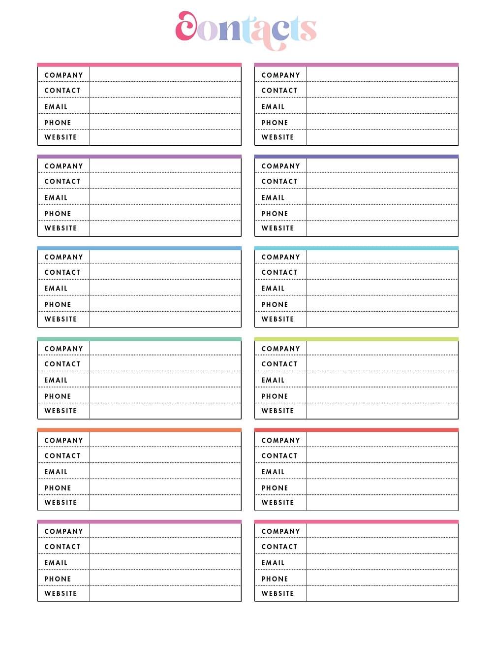 Printable Amazing Contact List Template