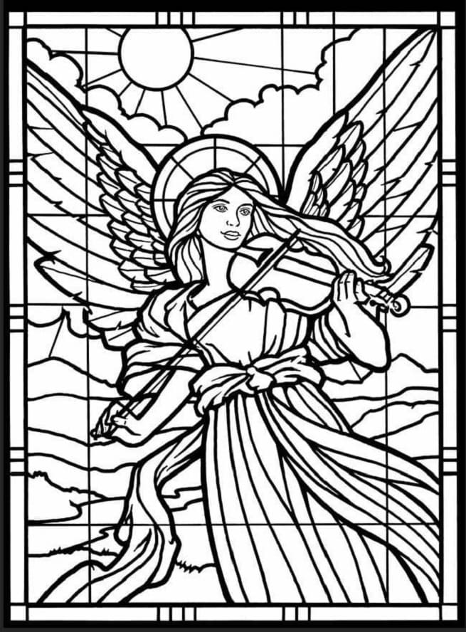 Printable Angel Stained Glass Free Coloring Page