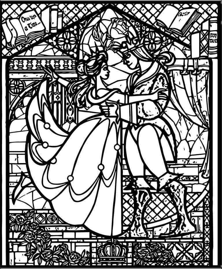 Printable Beauty and the Beast Stained Glass Coloring Page