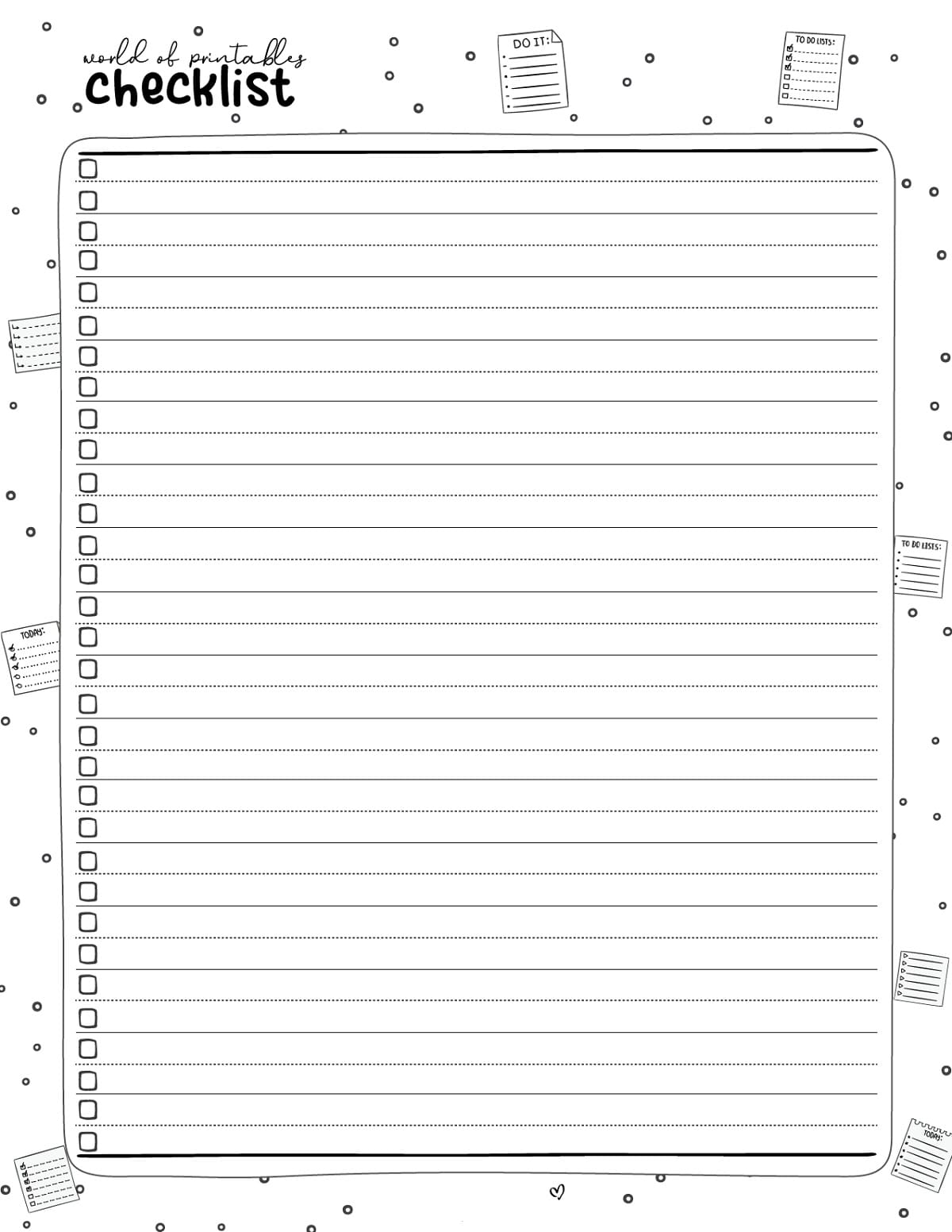 Printable Checklist Template For Adult
