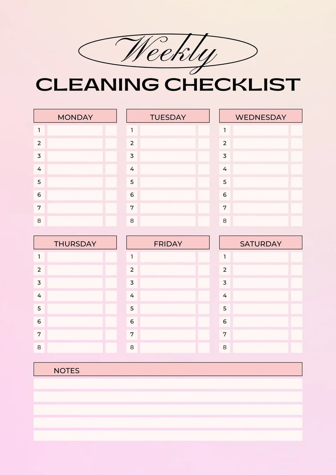 Printable Checklist Template Free Download